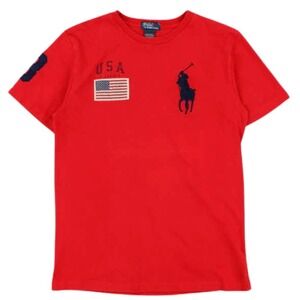 Polo Ralph Lauren USA Flag Embroidered Big Pony T Shirt Red #3 Youth L XS Preppy